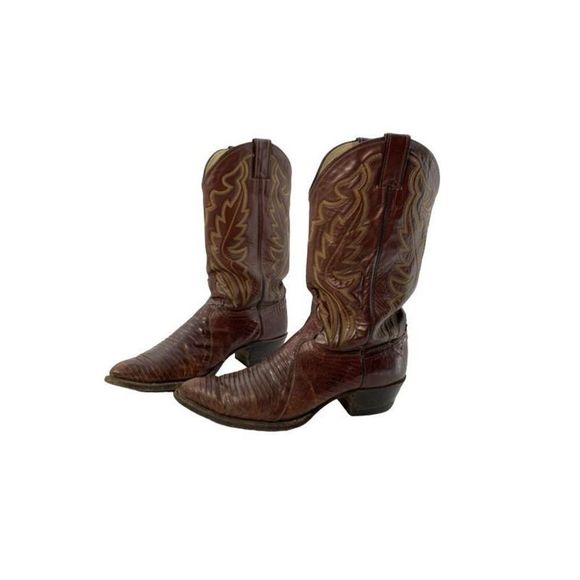 Justin Made in USA Brown Iguana Lizard Leather Pointed Toe Cowboy Boot Men’s 10D - Picture 1 of 7